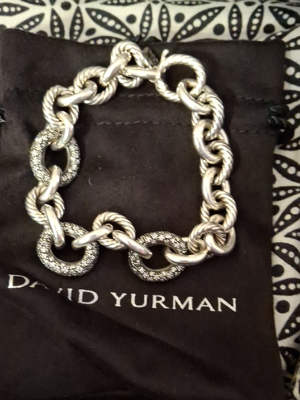 David Yurman Sterling Silver  Diamond Pavé Circle Rope-Link Bracelet